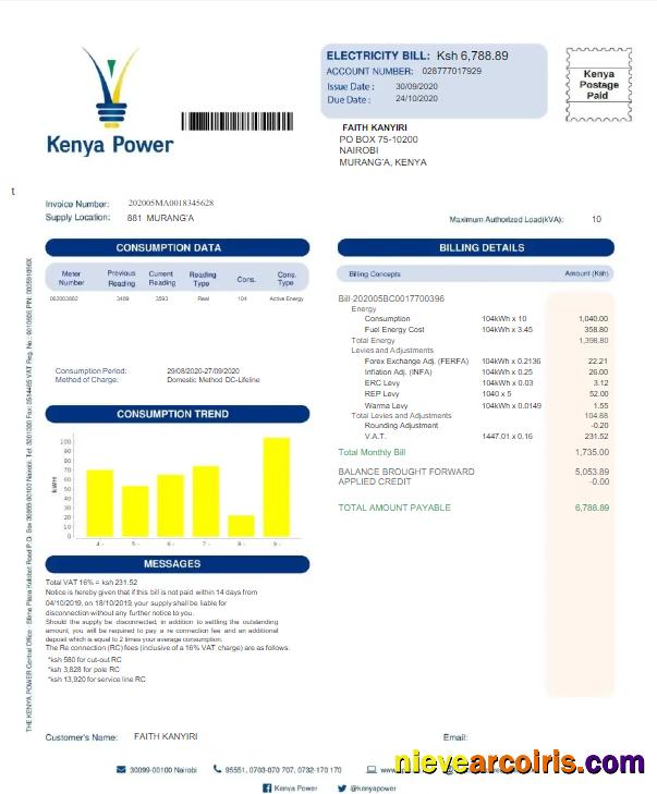 KENYA KENYA POWER utility bill